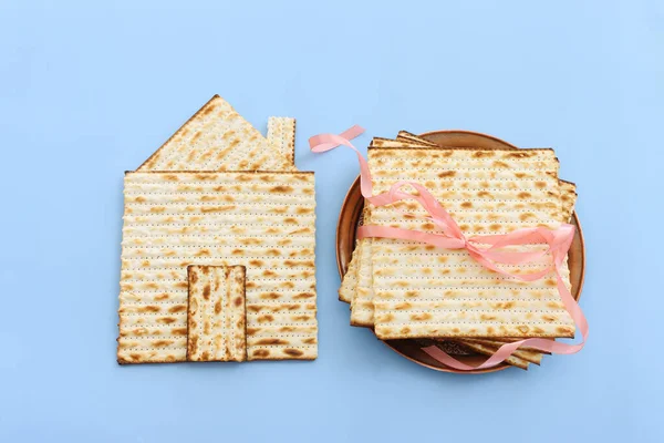 Passover Background Matzoh Jewish Holiday Bread Top View — Stock Photo, Image