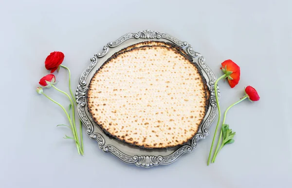 Påsk Bakgrund Matzoh Judisk Semester Bröd Ovanifrån — Stockfoto