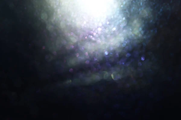 Sfondo Luci Glitter Astratte Argento Blu Nero Focalizzata — Foto Stock