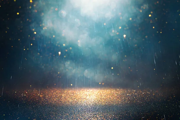 Background Abstract Gold Black Blue Glitter Lights Defocused — ストック写真