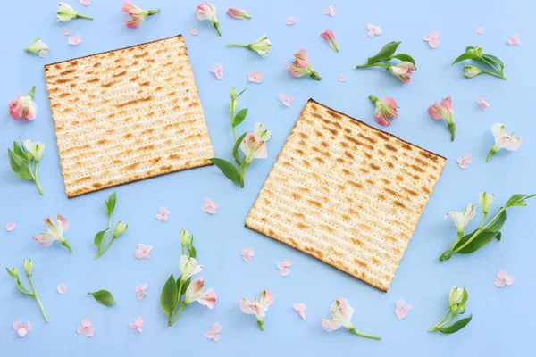 Пасхальный Фон Маца Еврейский Праздничный Хлеб Вид Сверху — стоковое фото