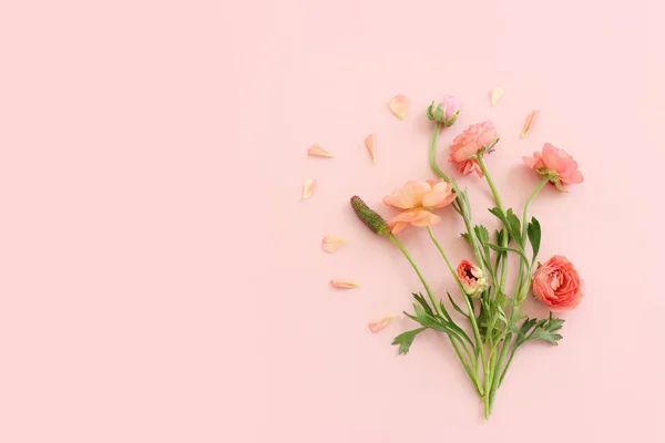 Top View Image Pink Flowers Composition Pastel Background — Stock Photo, Image