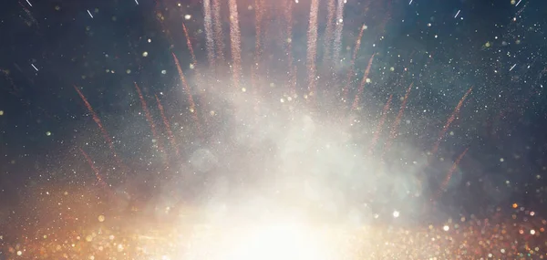 Background Abstract Gold Black Blue Glitter Lights Fireworks Defocused — Stock Fotó