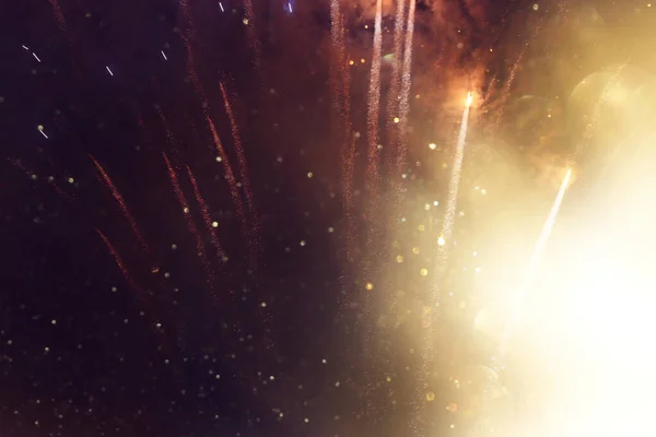 Background Abstract Gold Black Glitter Lights Fireworks Defocused — 图库照片