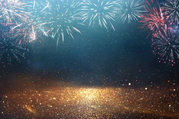 Elvont Fekete Arany Csillogó Háttér Tűzijáték Karácsony Este Július Ünnepi — Stock Fotó