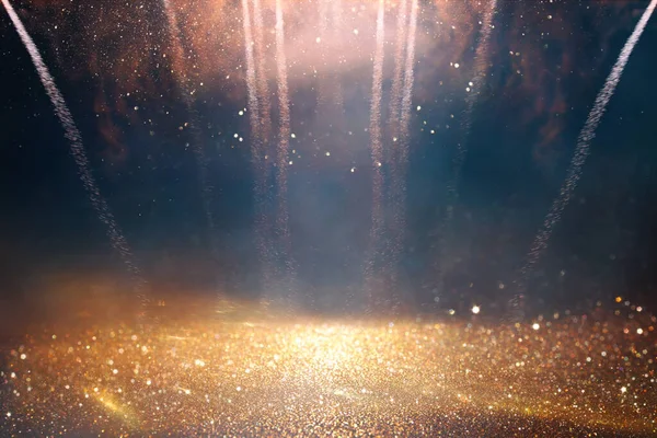 Hintergrund Aus Abstraktem Gold Schwarzen Und Blauen Glitzerlichtern Mit Feuerwerk — Stockfoto