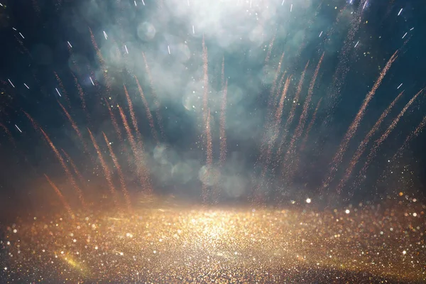 Background Abstract Gold Black Blue Glitter Lights Fireworks Defocused — ストック写真
