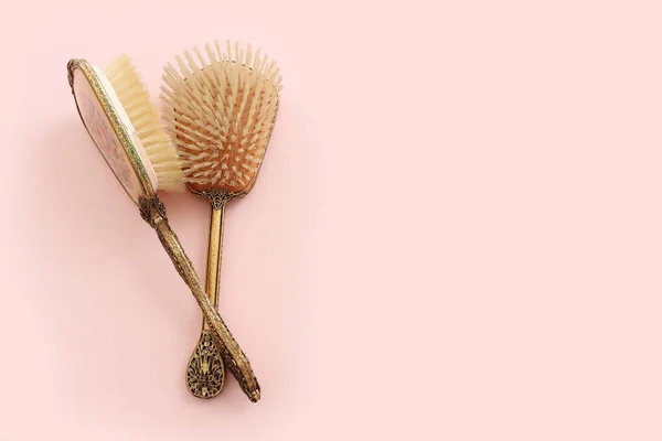 Image Vintage Hair Comb Pastel Pink Background — Stock Photo, Image