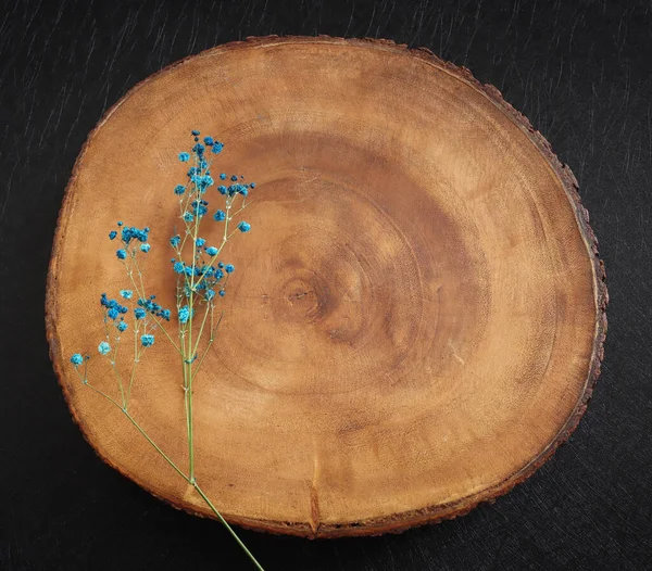 Bovenaanzicht Afbeelding Van Blauwe Droge Bloemen Compositie Houten Achtergrond — Stockfoto