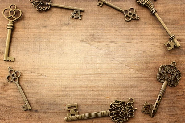 Top View Image Old Keys Wooden Background — Stock Photo, Image