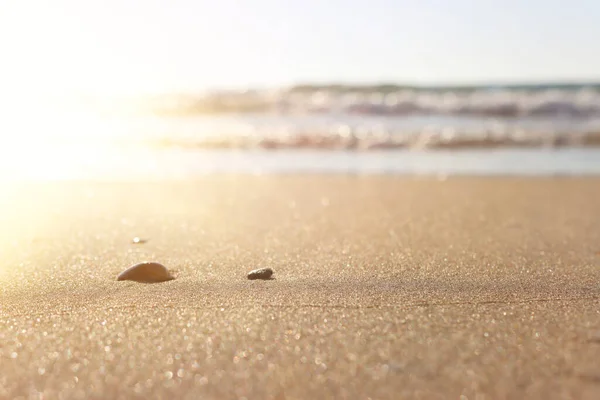 Zee Golven Warme Zonsondergang Licht Rustig Ontspannen Zandstrand — Stockfoto