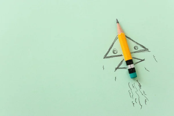 Kağıt Üzerinde Kalem Roket Çizimi Okula Dönüş Konsepti Yaratıcılık Başarı — Stok fotoğraf