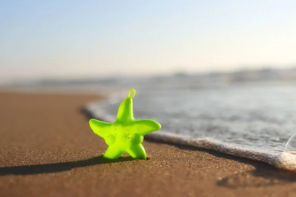 Praia Verão Arenosa Peixe Estrela Plástico Pôr Sol — Fotografia de Stock