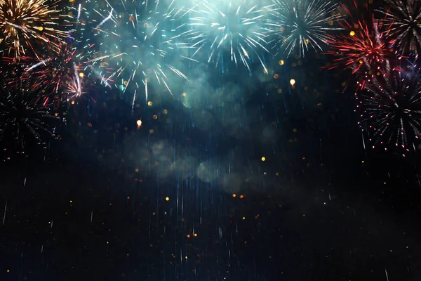 Elvont Fekete Arany Csillogó Háttér Tűzijáték Karácsony Este Július Ünnepi — Stock Fotó