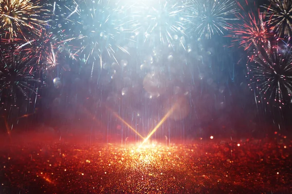Elvont Fekete Piros Arany Csillogó Háttér Tűzijáték Karácsony Este Július — Stock Fotó