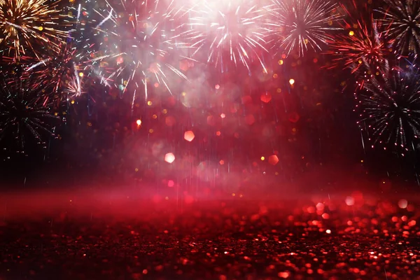 Elvont Fekete Piros Arany Csillogó Háttér Tűzijáték Karácsony Este Július — Stock Fotó