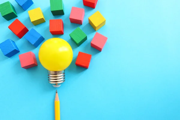 Education Concept Image Creative Idea Innovation Yellow Light Bulb Blue — Photo