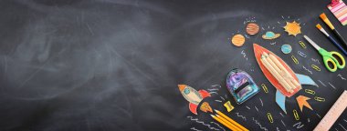 Eğitim. Okul konseptine geri dönelim. Üst görünüm, düz uzanma