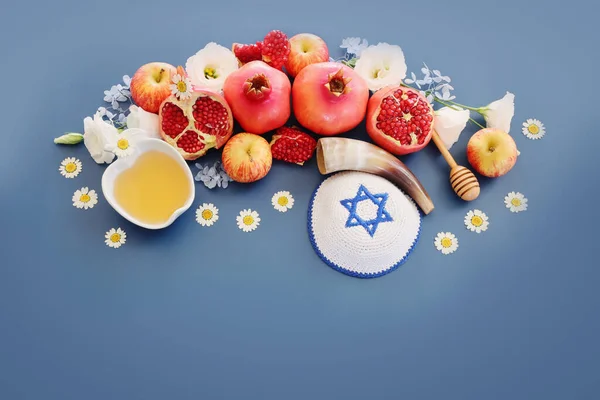 Rosh Hashanah 犹太新年假期 传统符号 — 图库照片