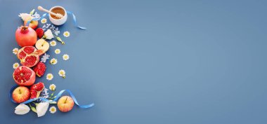 Rosh hashanah (Yahudi Yeni Yıl Tatili) konsepti. Geleneksel semboller