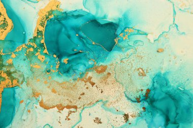 art photography of abstract fluid painting with alcohol ink, blue and gold colors clipart