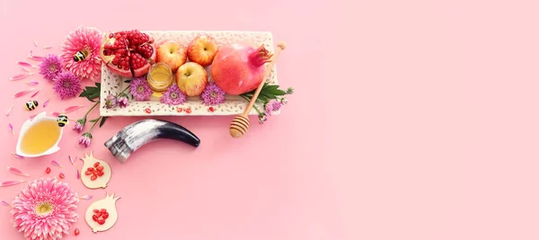 Rosh Hashanah Židovský Nový Rok Dovolená Koncept Tradiční Symboly — Stock fotografie