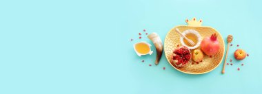 Rosh hashanah (Yahudi Yeni Yıl Tatili) konsepti. Geleneksel semboller