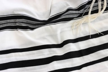 Beyaz dua talitesinin dini imgesi. Rosh hashanah (Yahudi Yeni Yıl Tatili), Şabat ve Yom kippur kavramı