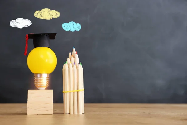 Education Concept Image Creative Idea Innovation Light Bulb Metaphor Blackboard — 图库照片