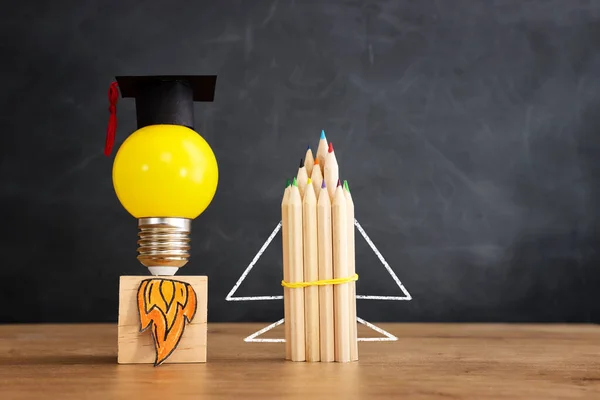 Education Concept Image Creative Idea Innovation Light Bulb Metaphor Blackboard — Fotografia de Stock