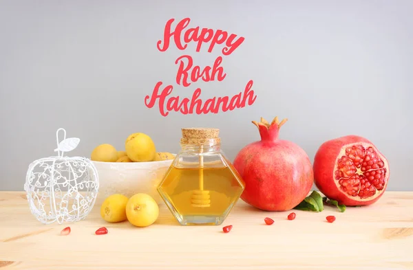 Rosh Hashanah Jewish New Year Holiday Concept Pomegranate Honey Traditional — Stock Photo, Image