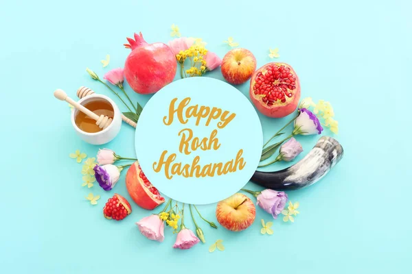 Rosh Hashanah Jewish New Year Holiday Concept Traditional Symbols — Stock Photo, Image