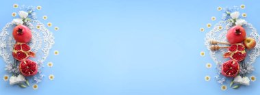 Rosh hashanah (Yahudi Yeni Yıl Tatili) konsepti. Geleneksel semboller