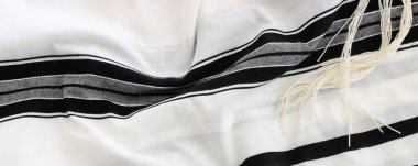 Beyaz dua talitesinin dini imgesi. Rosh hashanah (Yahudi Yeni Yıl Tatili), Şabat ve Yom kippur kavramı