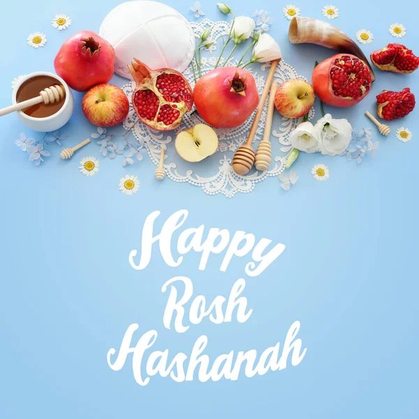Rosh Hashanah Yahudi Yeni Yıl Tatili Konsepti Geleneksel Semboller — Stok fotoğraf