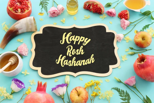 Rosh Hashanah Jewish New Year Holiday Concept Traditional Symbols — Stock Photo, Image