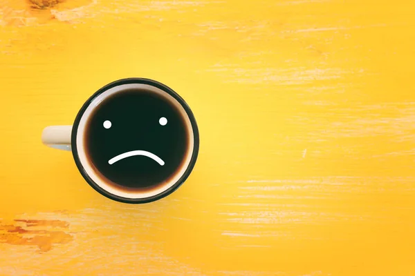 Top View Image Coffee Cup Sad Face Metaphor Sadness Unhappy — Stock fotografie