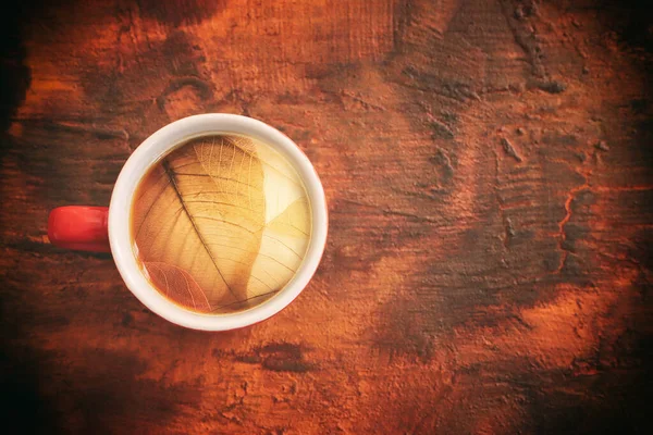 Εικόνα Από Την Κορυφή Του Φλιτζανιού Καφέ Πάνω Από Ξύλινο — Φωτογραφία Αρχείου