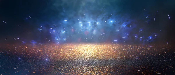 Background Abstract Gold Black Blue Glitter Lights Fireworks Defocused — Stockfoto