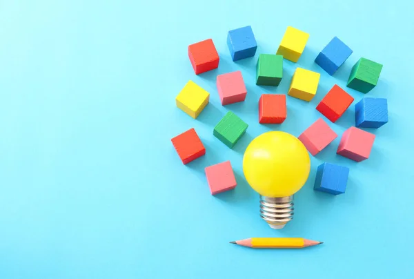 Education Concept Image Creative Idea Innovation Yellow Light Bulb Blue — Stock Fotó