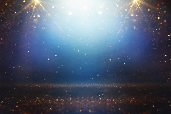 Hintergrund Abstrakter Glitzerlichter Gold Blau Und Schwarz Fokussiert — Stockfoto