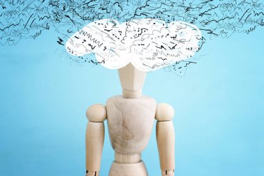 Stresli düşünceleri olan birinin görüntüsü. Depresyon, obsesif kompulsif, adhd, anksiyete bozuklukları konsepti