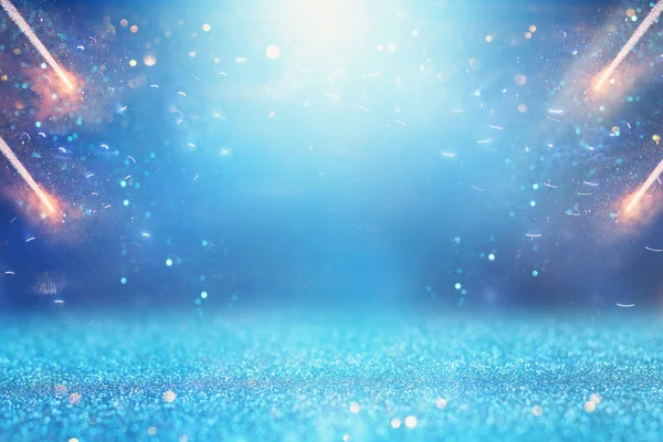 Φόντο Αφηρημένα Φώτα Glitter Ασημί Μπλε Και Χρυσό Εστίαση — Φωτογραφία Αρχείου