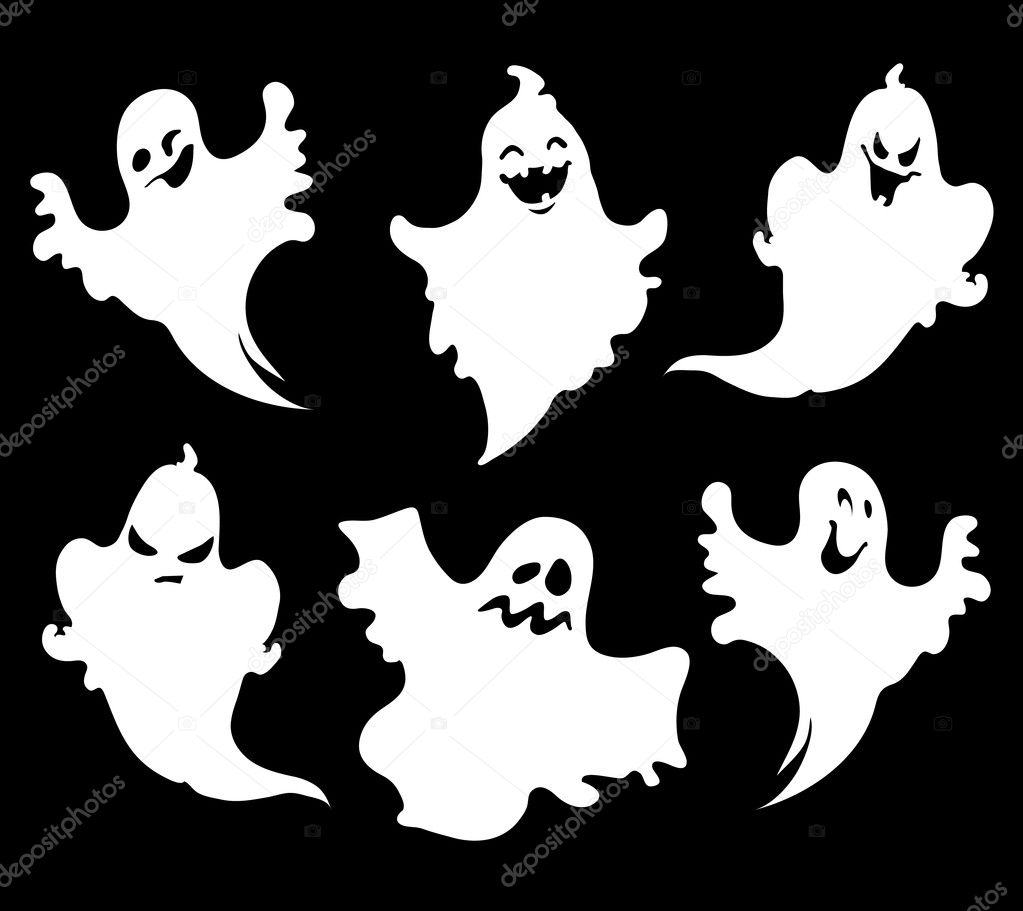 Set of halloween ghosts for design isolated on background, such logos.