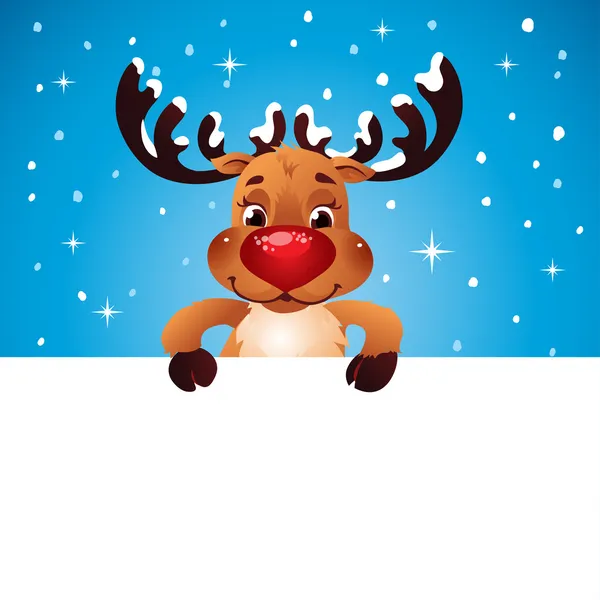 Happy Reindeer holding blank paper for your text — Stock Vector