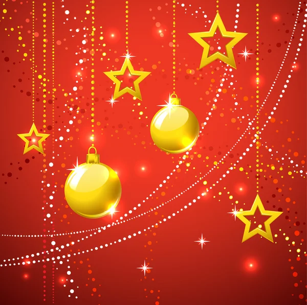 Estrellas de oro y bolas de Navidad fondo de vacaciones . — Archivo Imágenes Vectoriales