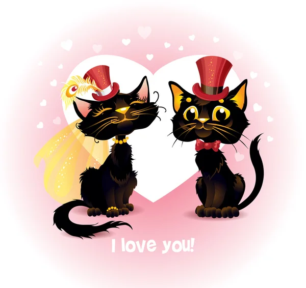 Two black cats in love. — Stock Vector