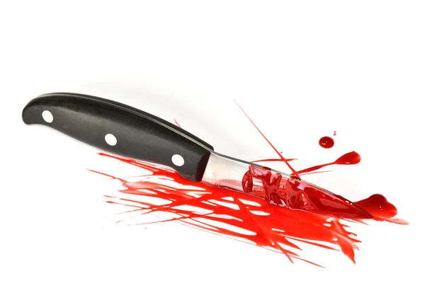 Beyaz Arka Planda Kanlı Bıçak — Stok fotoğraf