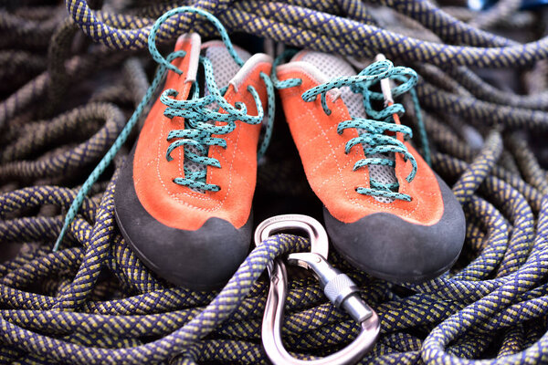 climbing shoe with equipment 