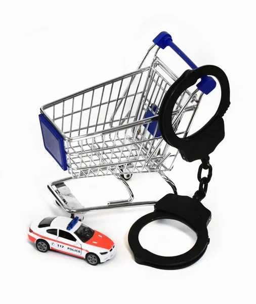 Charge Theft Scenery Shoppingcart Handcuffs Police Toy Car — Foto de Stock
